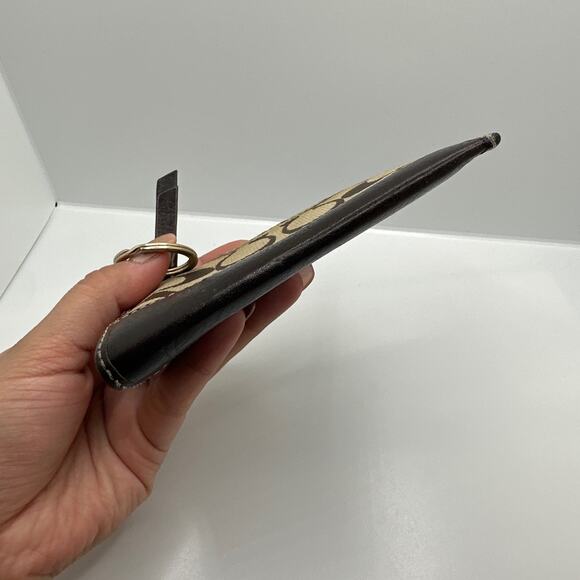 COACH Brown Signature Canvas Coin purse with Keychain - Picture 3 of 5